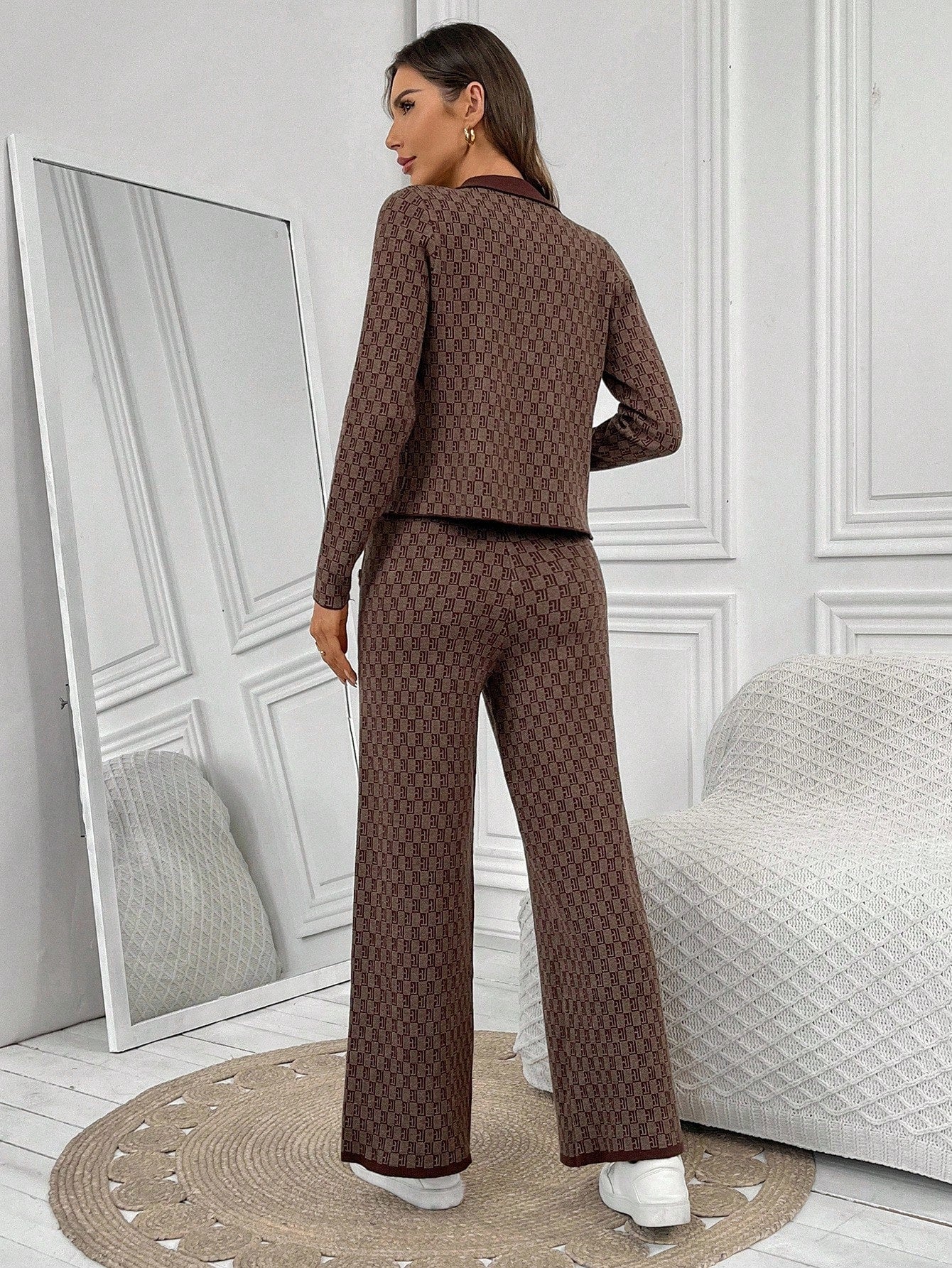 Set of 2 Pieces, Warm Fabric Long-Sleeved Shirt, Front Slit With Snap Button